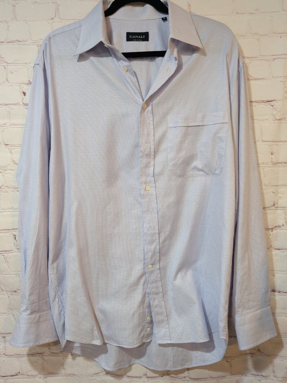 Canali Luxury Men's Dress Shirt Size 41 16 Made in Italy 100% Cotton Micro Check